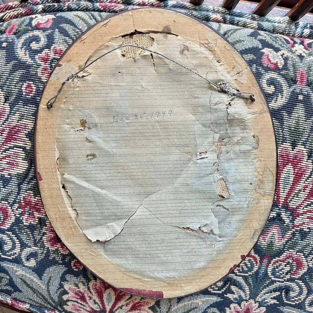 Pair of 1949 Hand Stitched Needlepoint Petit Point Oval Art Framed Vintage 40s - Picture 8 of 12